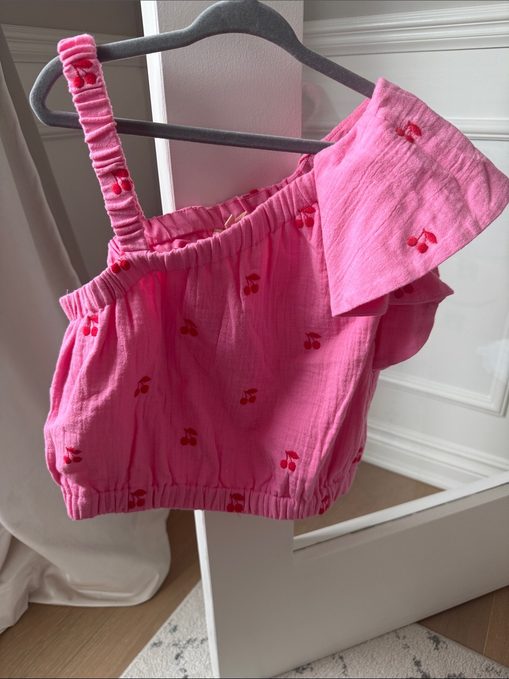 Finding Foxtale Girls Pink Cherry Embroidered One-Shoulder Top Size 8 NWOT